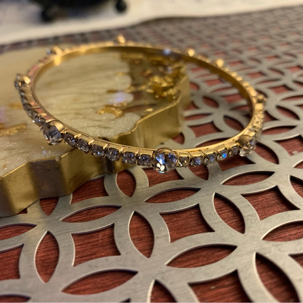 Gold Tone White Rhinestone Bangle Bracelet